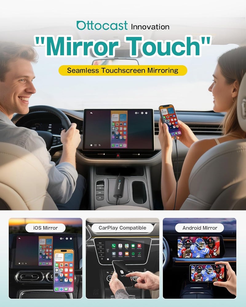 Ottocast Mirror Touch - Wireless CarPlay & Bi-Directional Phone Mirroring Adapter - Dual Mode, Plug & Play Upgrade for Factory Wired Cars (2016+) - Image 3